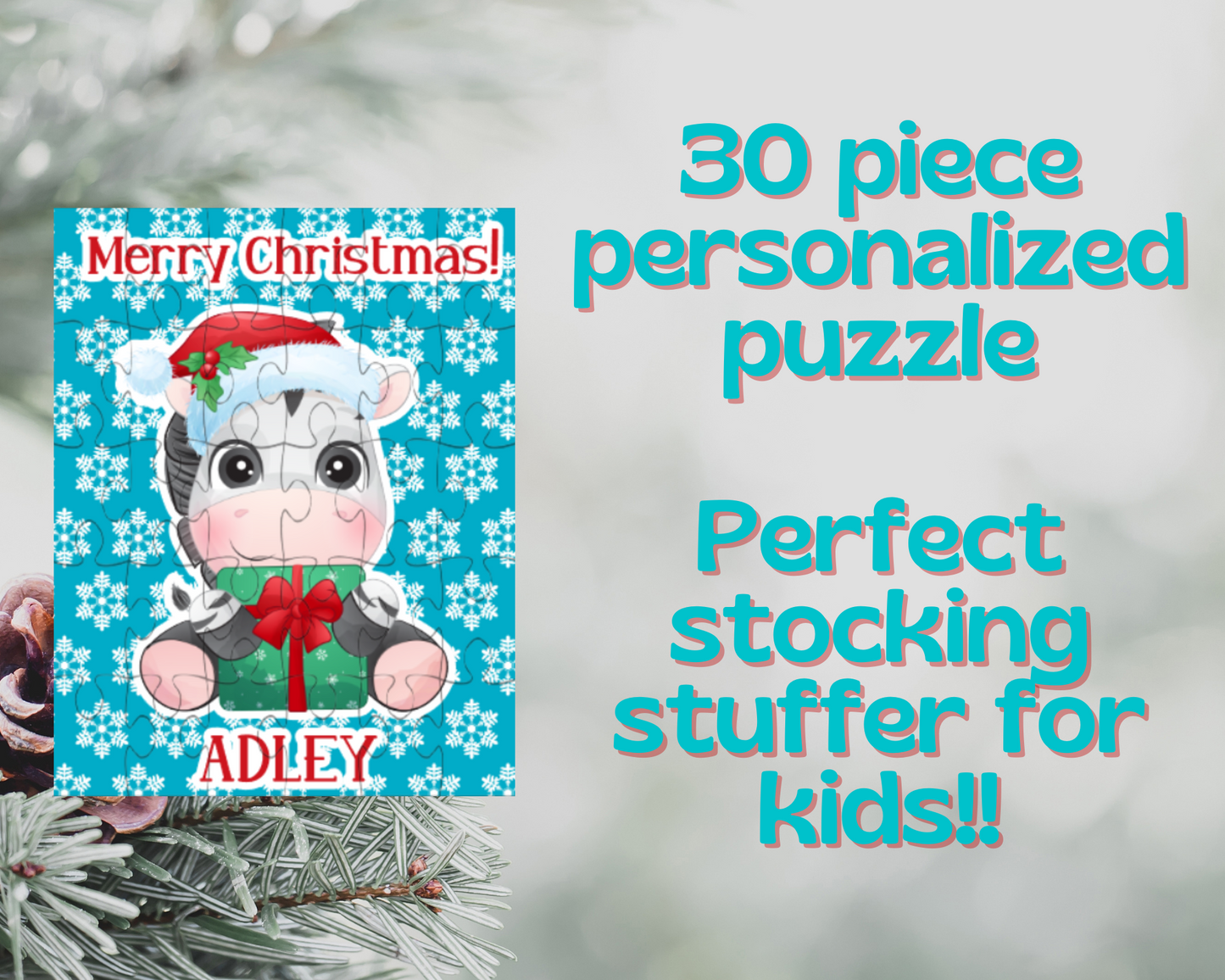 Christmas Zebra Personalized Puzzle for Kids