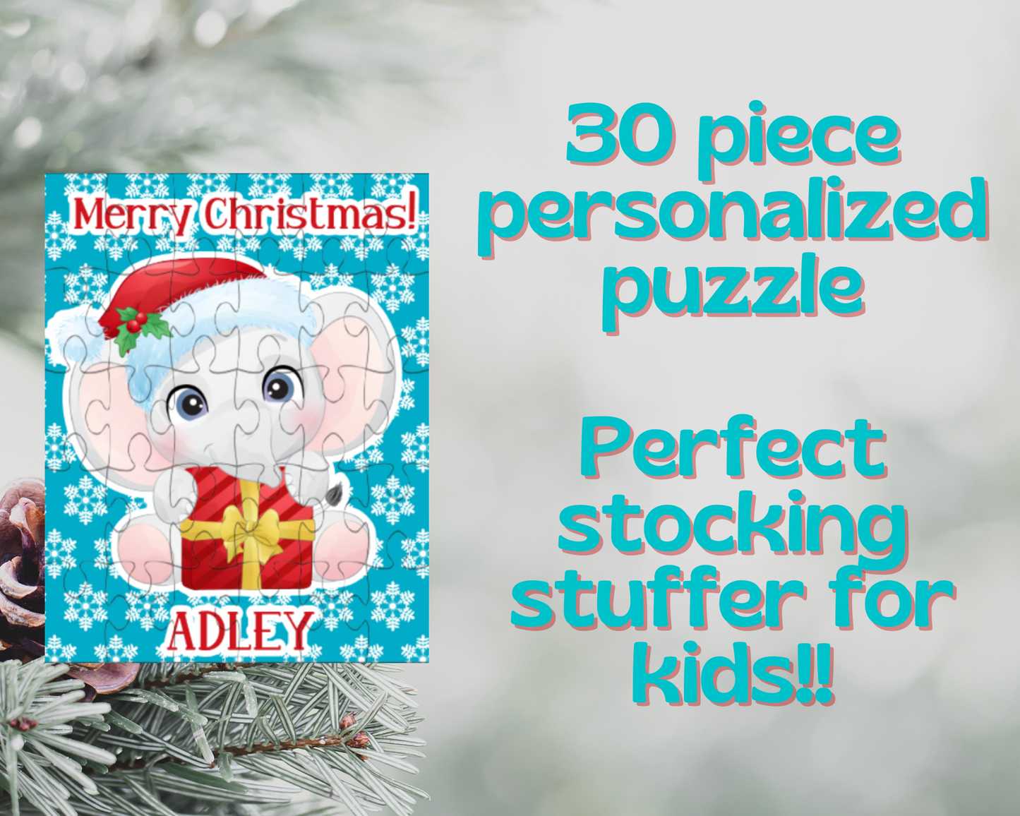 Christmas Elephant Personalized Puzzle for Kids