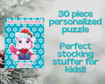 Christmas Unicorn Personalized Puzzle for Kids