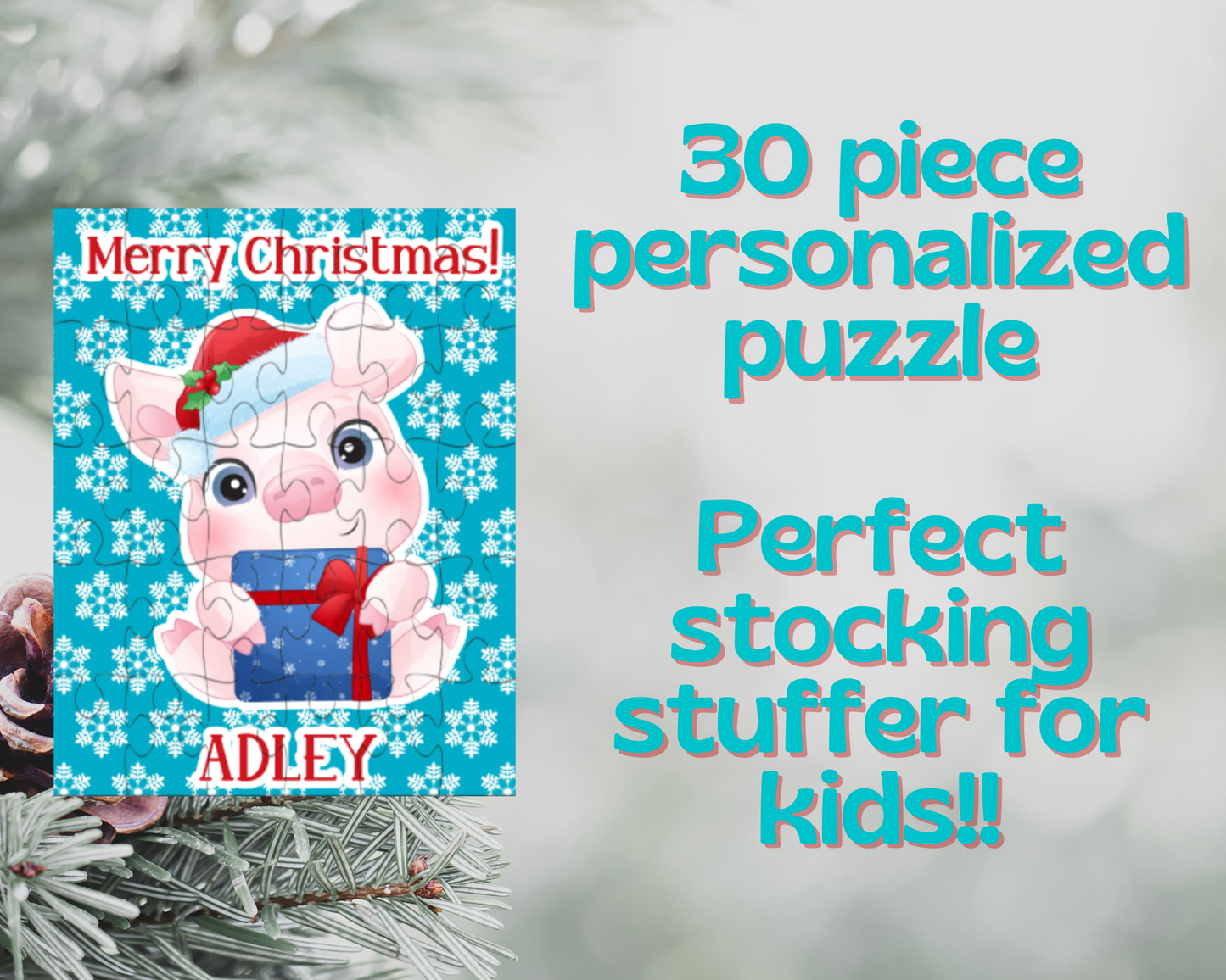 Christmas Pig Personalized Puzzle for Kids
