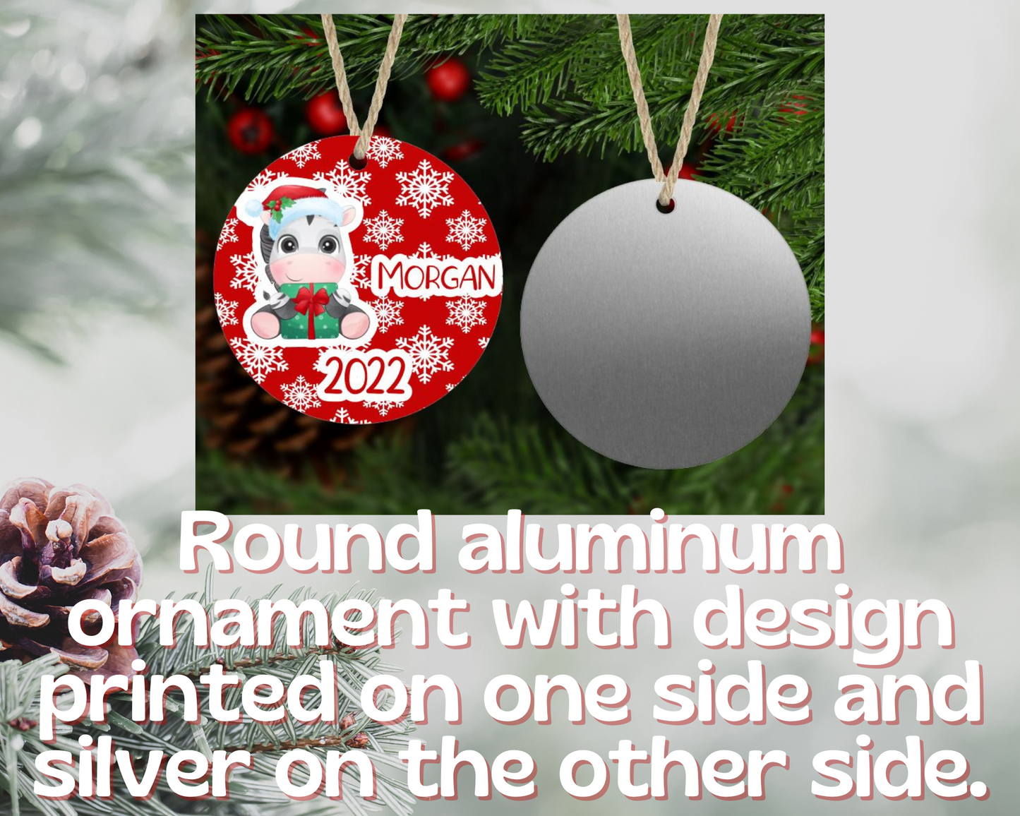 Zebra Christmas Ornament Personalized