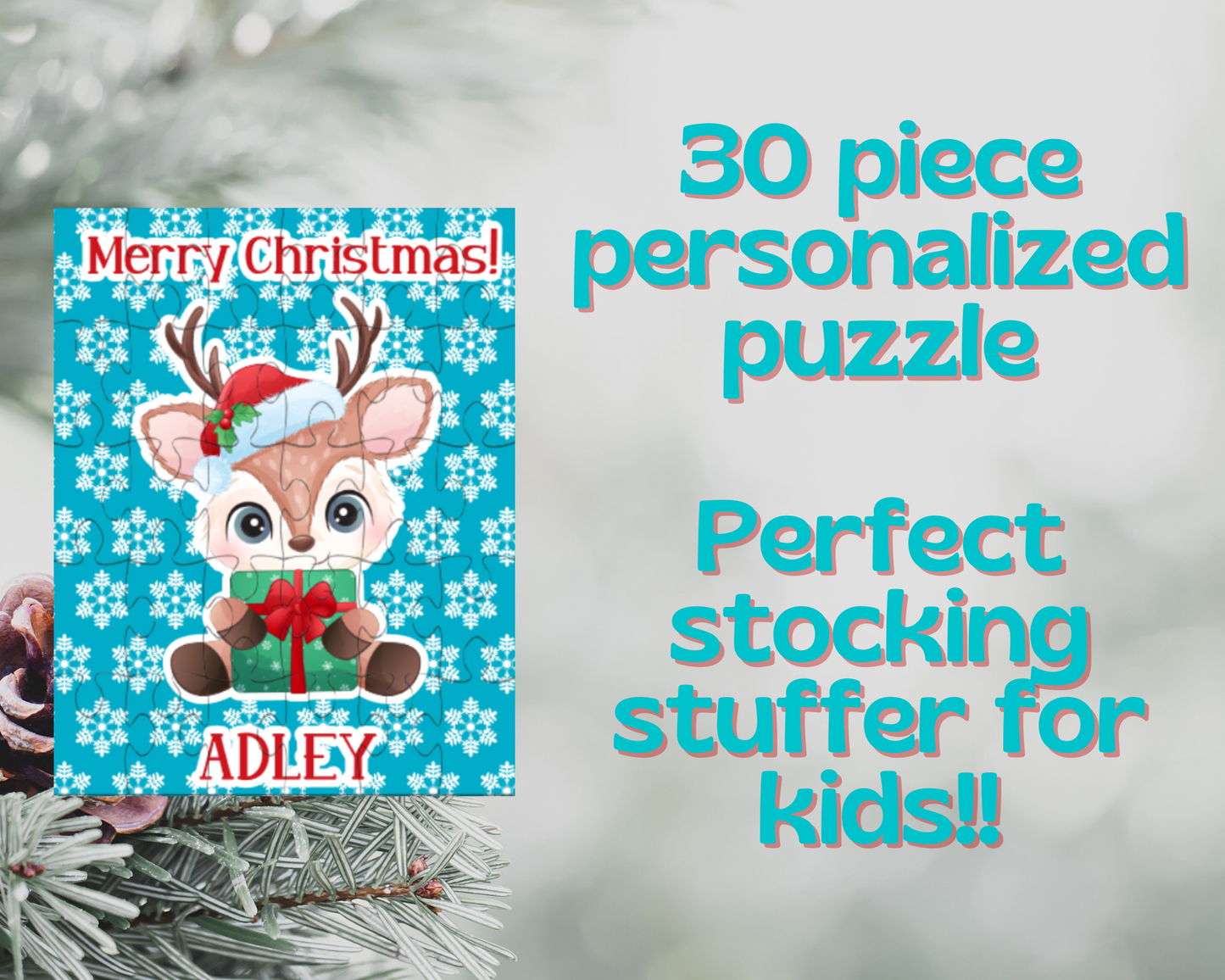 Christmas Reindeer Personalized Puzzle for Kids