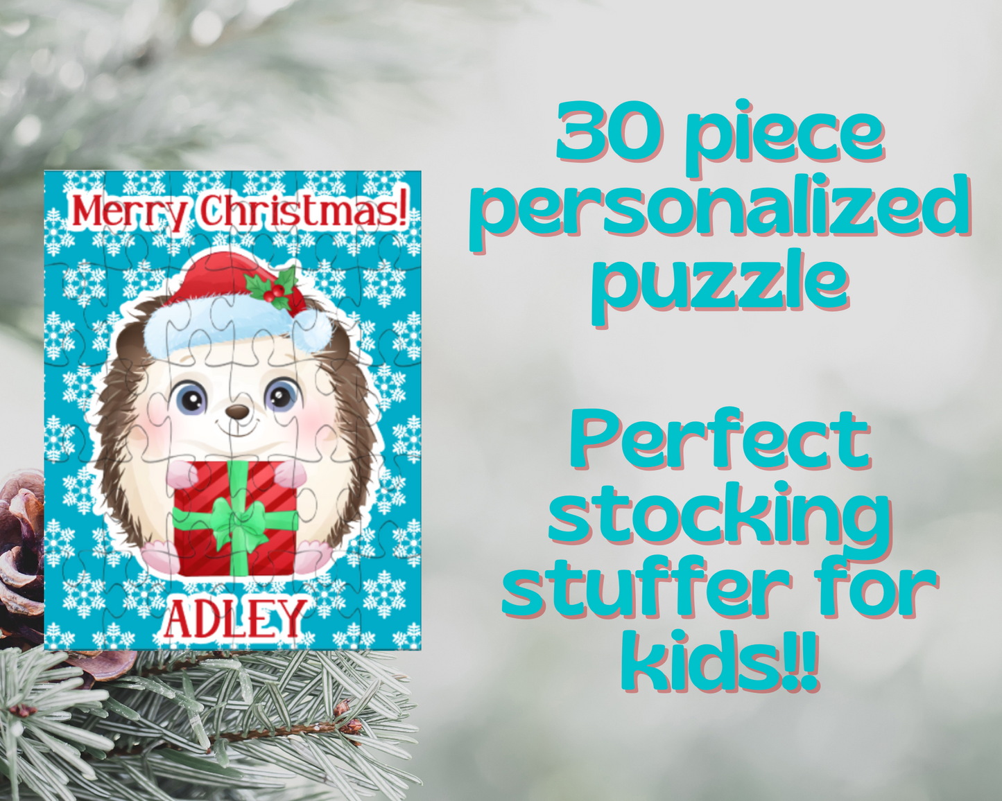 Christmas Hedgehog Personalized Puzzle for Kids