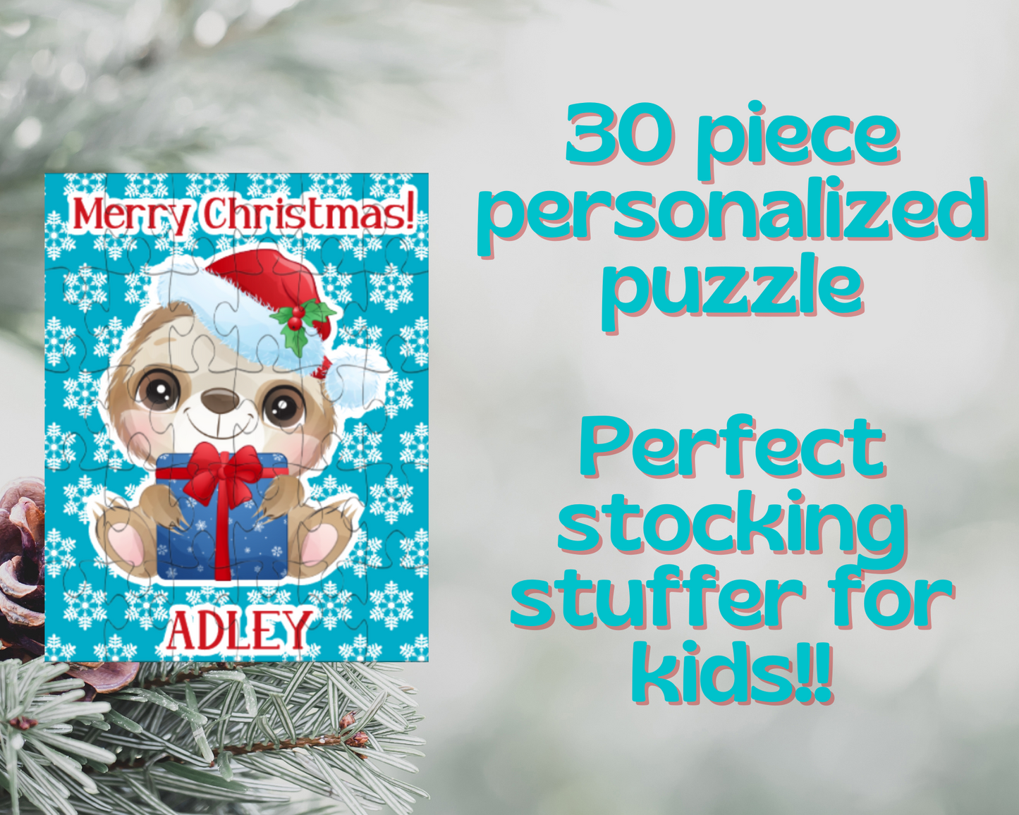 Christmas Sloth Personalized Puzzle for Kids