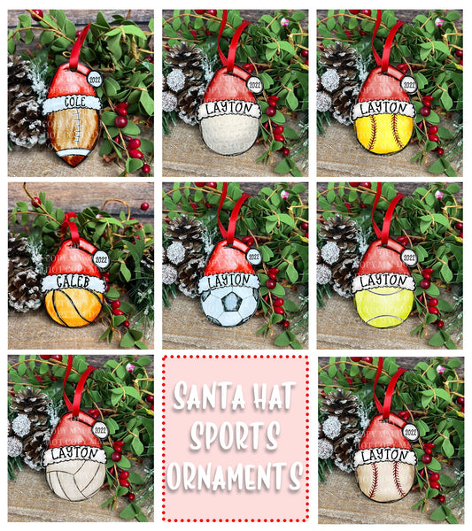 Sports Ball Santa Hat Personalized Ornament