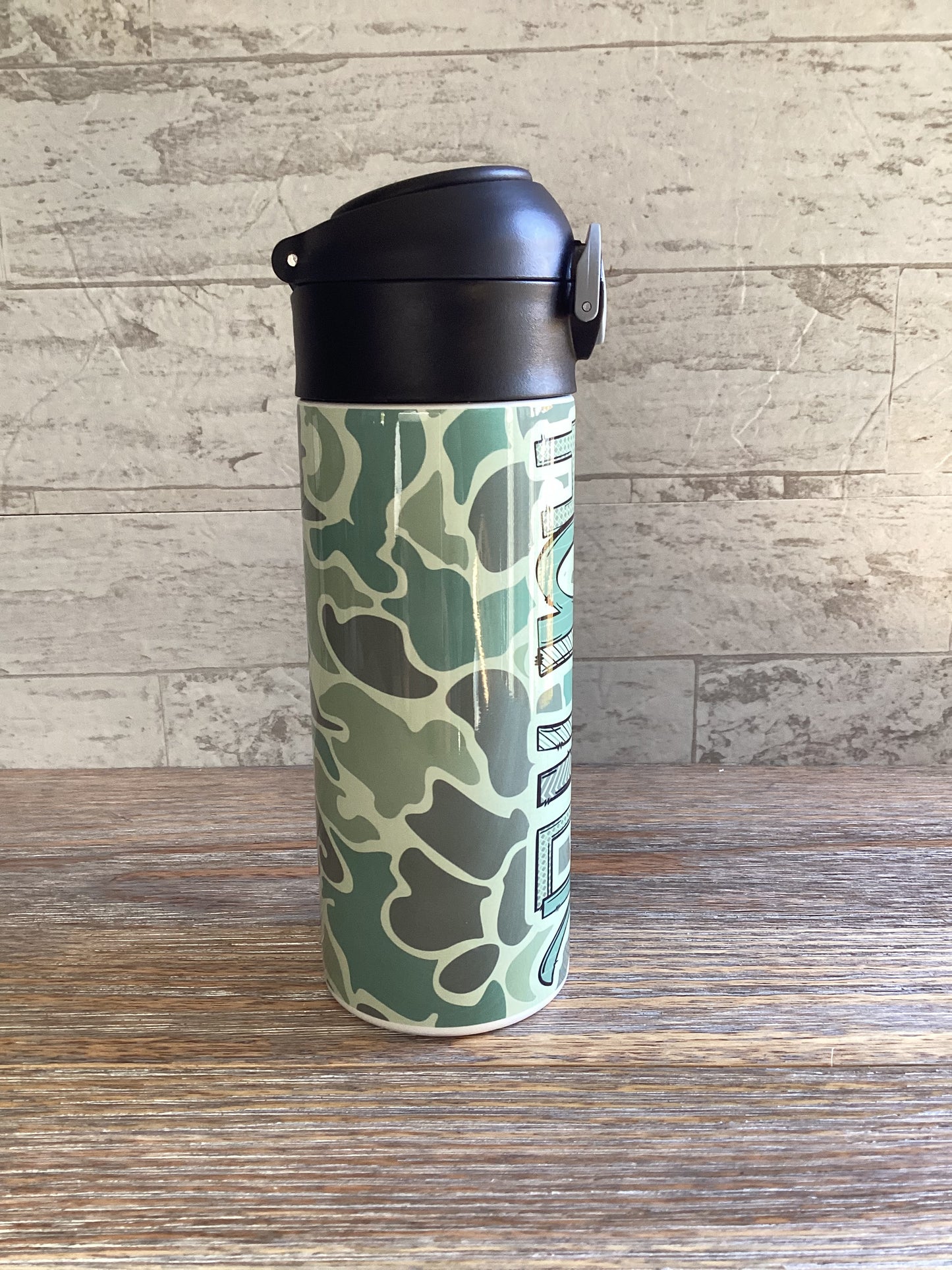 Retro Look Camouflage Flip Top Water Bottle - Personalized