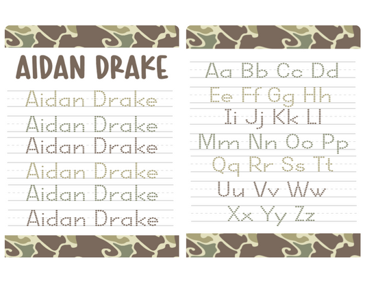 Retro Camo Personalized Tracing Dry Erase Board