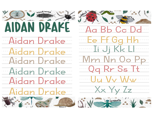 Bug Themed Personalized Tracing Dry Erase Board