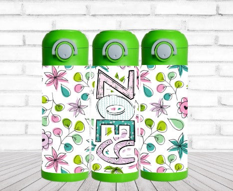 Green Spring Floral Flip Top Water Bottle - Personalized