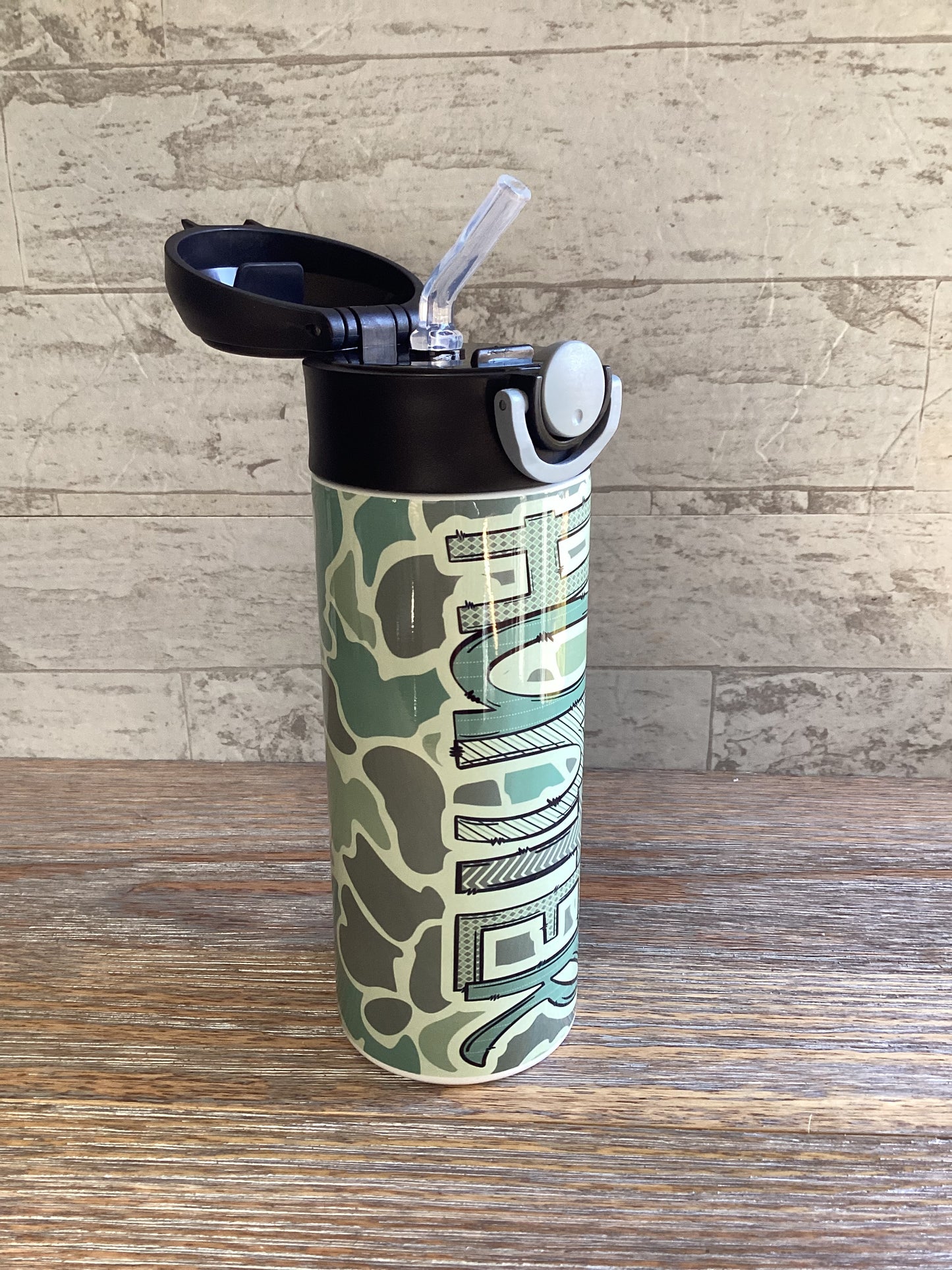 Retro Look Camouflage Flip Top Water Bottle - Personalized