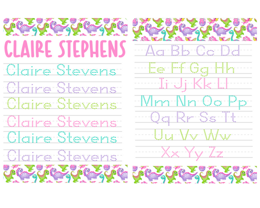 Pink Dinosaurs Personalized Tracing Dry Erase Board