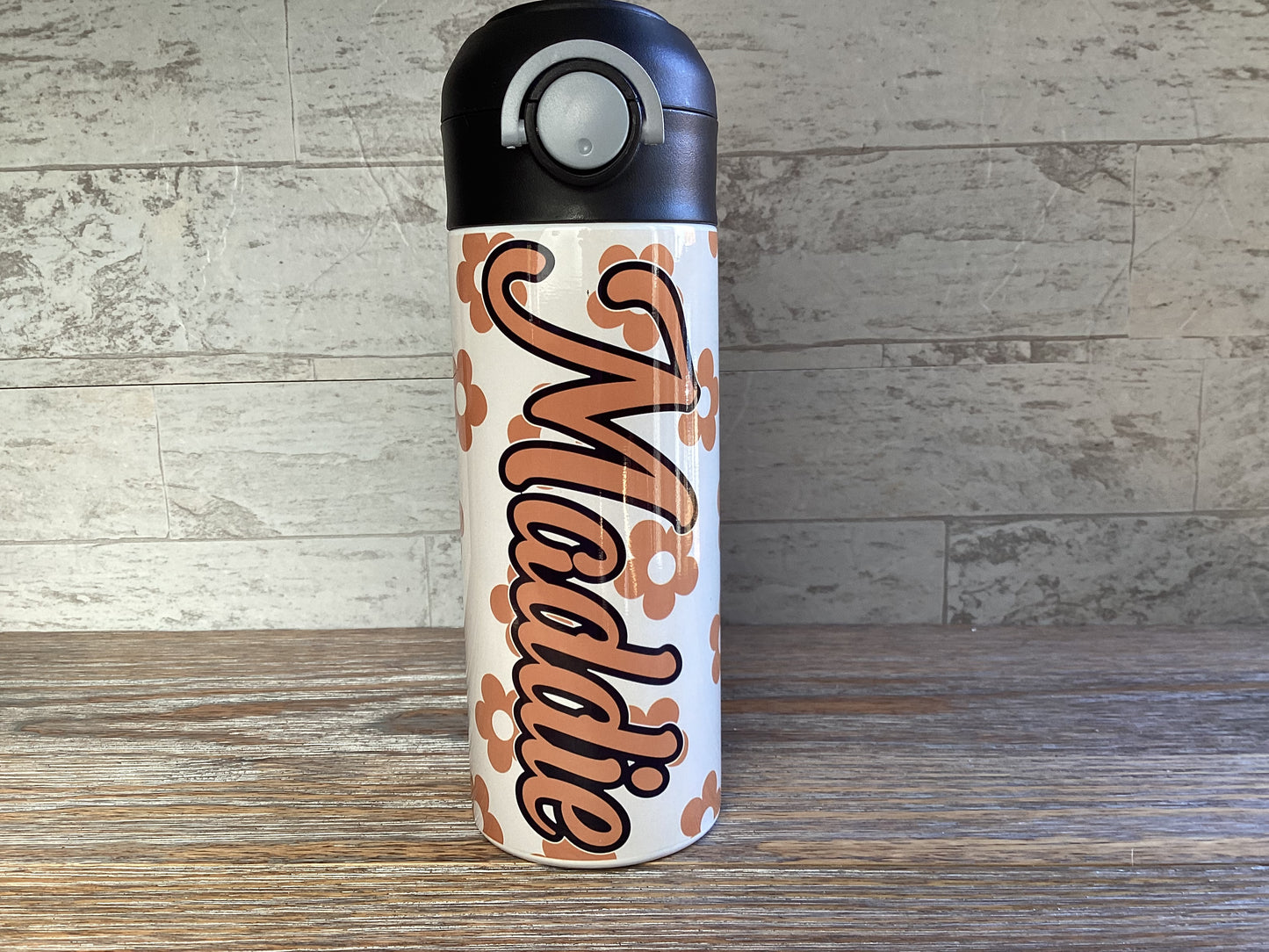 Retro Daisies Flip Top Water Bottle - Personalized