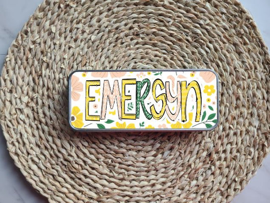 Blush and Yellow Floral Personalized Tin Pencil Case