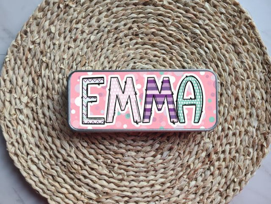 Pink Splash Personalized Tin Pencil Case