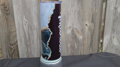 Black Marble Personalized Skinny Tumbler - FAUX Glitter