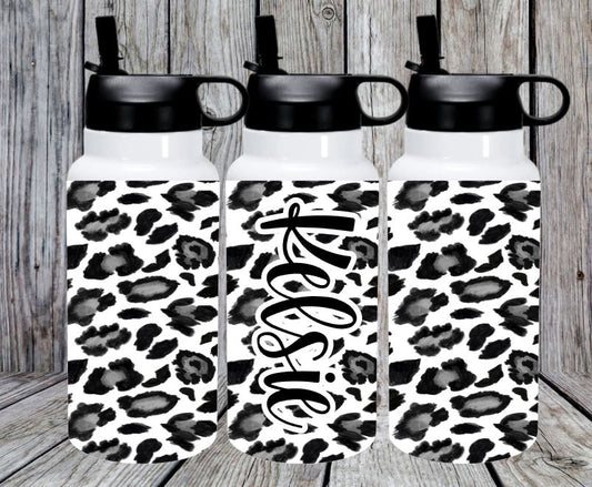 Black and Gray Leopard Print 32 oz Water Bottle