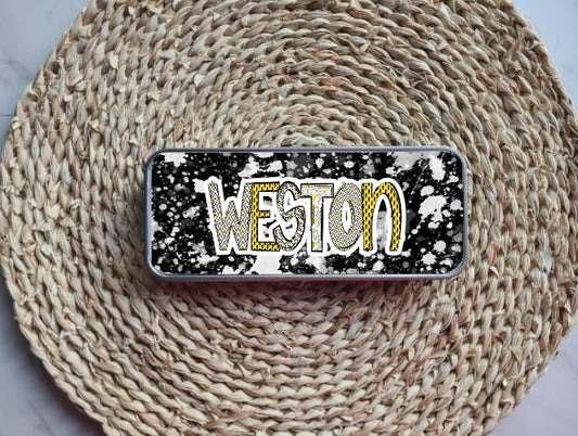 Black and Yellow Personalized Tin Pencil Case