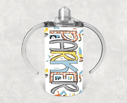 Blue Construction Personalized Sippy Cup with Bonus Lid