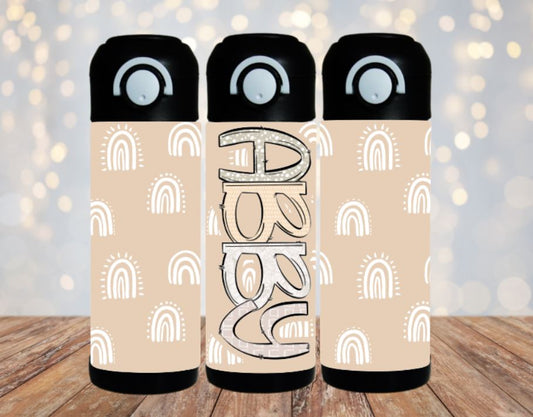 Natural Boho Rainbow Themed Personalized Water Bottle