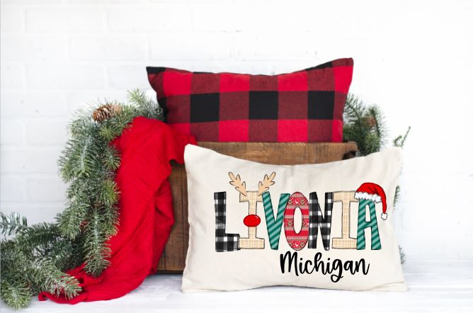 Christmas City and State Floral Throw Pillow