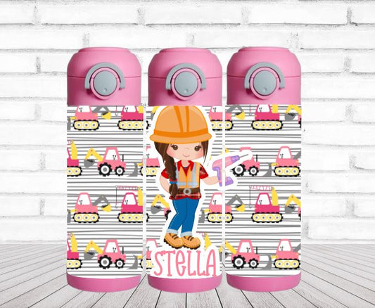 Construction Girl 12 oz Flip Top Water Bottle - Personalized