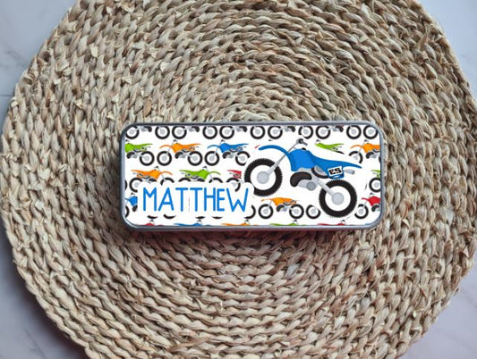 Dirt Bike Personalized Tin Pencil Case