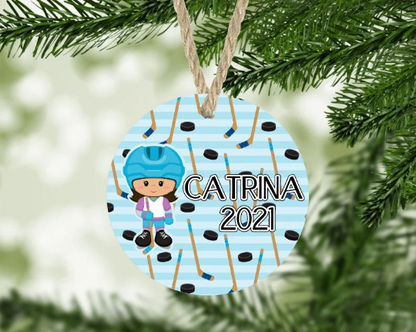 Girl's Hockey Christmas Ornament Personalized
