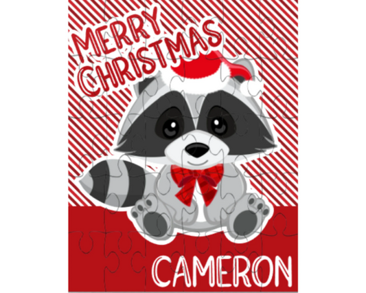 Christmas Raccoon Small Personalized Puzzle