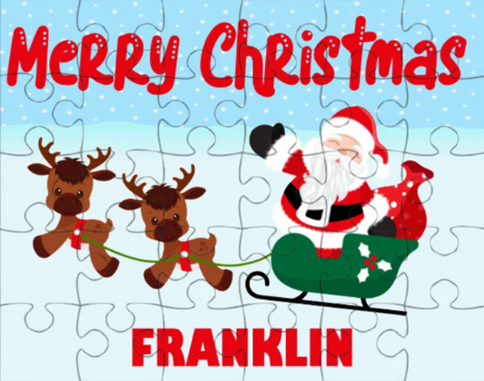 Christmas Santa Claus Sleigh Small Personalized Puzzle