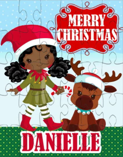 Christmas Girl Elf Small Personalized Puzzle