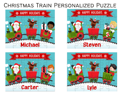 Christmas Train with Boy Small Personalized Puzzle
