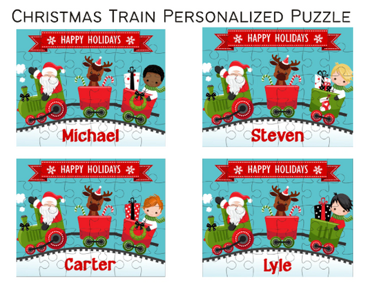 Christmas Train with Boy Small Personalized Puzzle