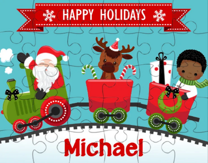 Christmas Train with Boy Small Personalized Puzzle