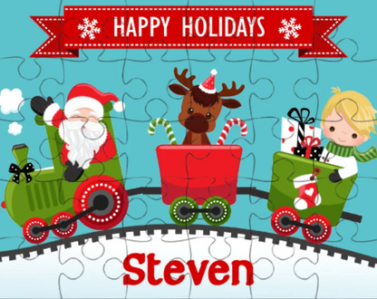 Christmas Train with Boy Small Personalized Puzzle
