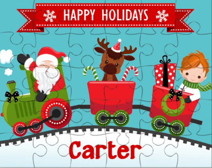 Christmas Train with Boy Small Personalized Puzzle