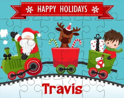 Christmas Train with Boy Small Personalized Puzzle