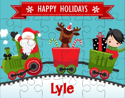 Christmas Train with Boy Small Personalized Puzzle
