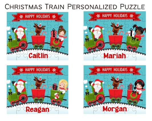 Christmas Train with Girl Small Personalized Puzzle