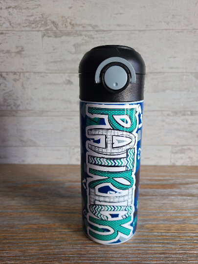 Personalized Garbage Trucks Water Bottle - 12 oz Flip Top Water Bottle with Straw