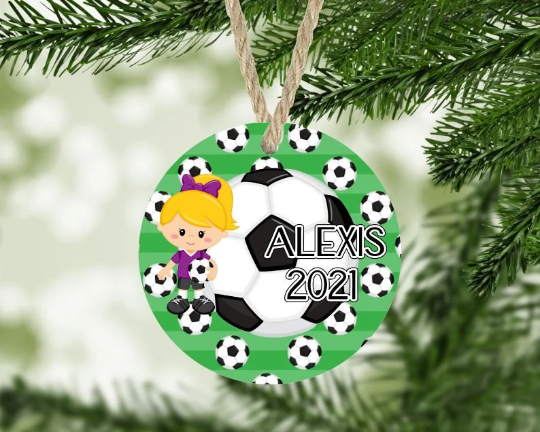 Girl's Soccer Christmas Ornament Personalized