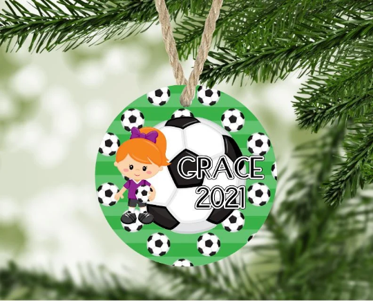 Girl's Soccer Christmas Ornament Personalized