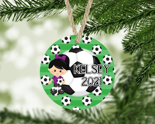 Girl's Soccer Christmas Ornament Personalized
