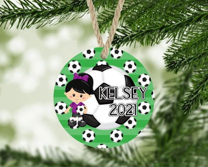 Girl's Soccer Christmas Ornament Personalized