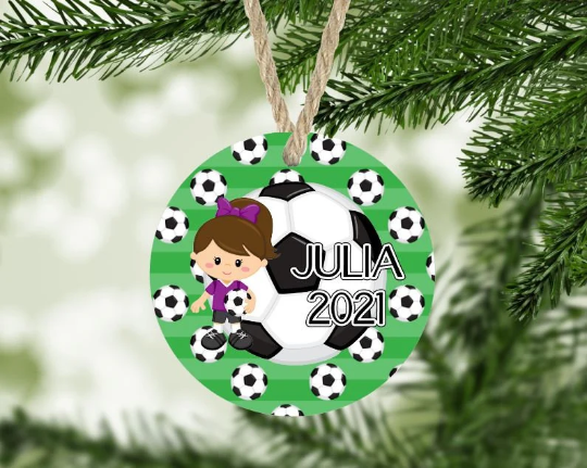 Girl's Soccer Christmas Ornament Personalized