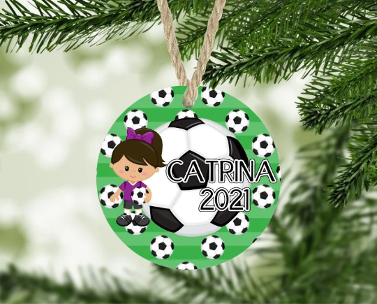 Girl's Soccer Christmas Ornament Personalized