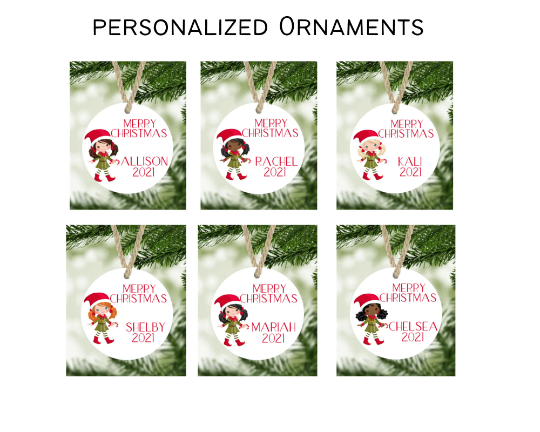 Girl's Christmas Elf Ornament Personalized