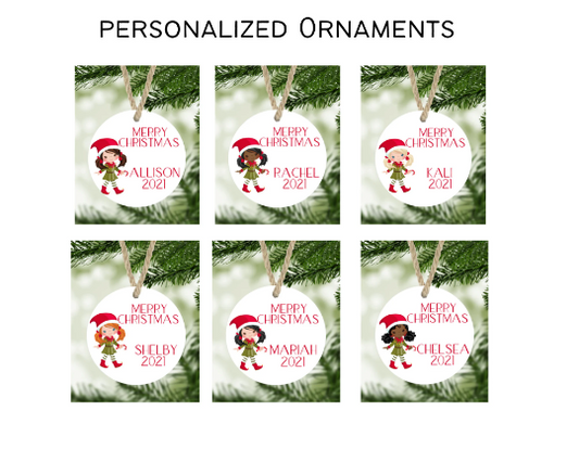 Girl's Christmas Elf Ornament Personalized