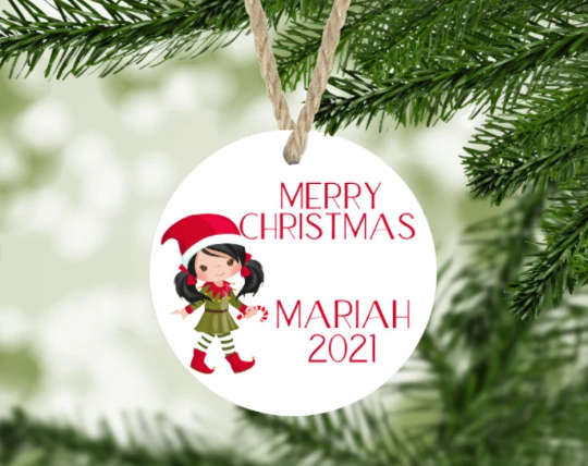 Girl's Christmas Elf Ornament Personalized