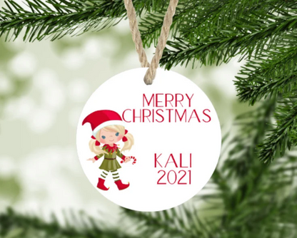 Girl's Christmas Elf Ornament Personalized