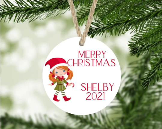 Girl's Christmas Elf Ornament Personalized